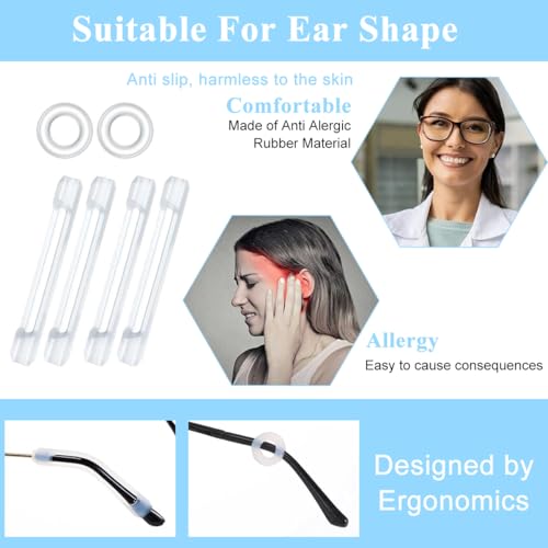 Image of MAYCREATE 50PCS Eyeglasses Retainers Sets, Silicone Anti-Slip Eyeglass Holder, Comfort Ear Grip Hooks Protectors for Spectacle Sunglasses Reading Glasses Eyewear