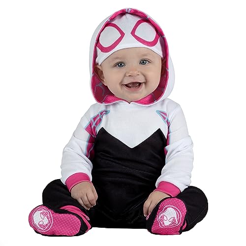 MARVEL Spider-Gwen Official Infant Deluxe Costume - Premium Quality Minky Fabric and Non-Slip Grip Booties 12/18 Months