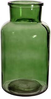 Large Funnel Neck Vase Smoked Glass Vase for Fresh Flowers In Green or Charcoal Grey (Green)