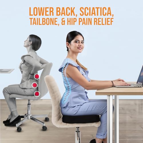 Image of CareFoam Orthopedic Memory Foam Seat Cushion for Tailbone Pain Relief | Coccyx Cushion for Office Chair, Car Seat & Wheelchair | Sciatica, Back Pain & Hip Support | 18 X 14 X 3 Inch