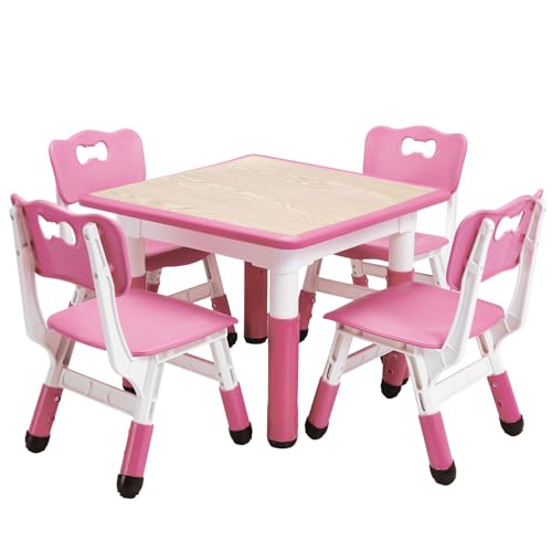 GarveeHome Kids Table and Chairs Set, Height Adjustable Desk for Ages 2-10,Arts & Crafts Table,Graffiti Desktop, Non-Slip Legs, Max 300lbs, Children Multi-Activity Table for Classrooms,Daycares,Home