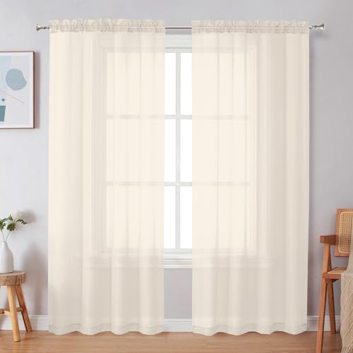 Image of Simplebrand Cream Sheer Curtains 72 Inches Long 2 Panels for Living Room, Rod Pockets Airy Window Treatments Voile Sheer Curtains Panels Lightweight for Front Back Patio Glass Door, 42 inch Width