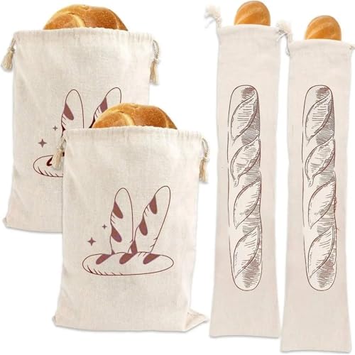 Bolsas para pan de lino de dos tamaños con cierre de cordón ajustable 2