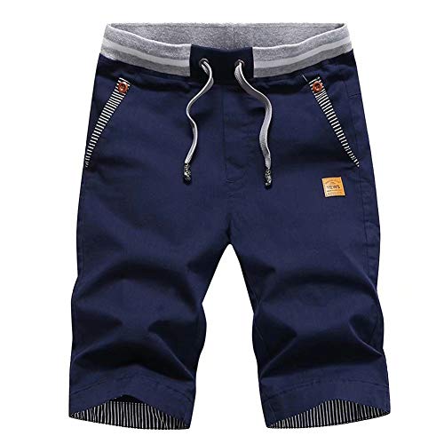 Big Boy's Casual Shorts Summer Cotton Classic Fit Drawstring Elastic Waist Beach Shorts with Pockets, Dark Blue, 14