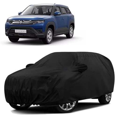 Image of Sulfar 100% Water Resistant Car Body Cover Compatible with Mirror for Maruti Suzuki Breeza (Triple Stitched, Full Bottom Elastic, Black)