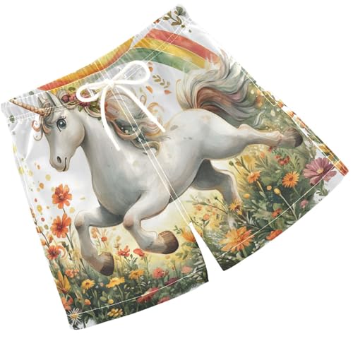 Pigsaly Boys Swim Trunks Cute Unicorn Grass Boys Board Shorts Swimsuit Swimwear Summer Bathing Suit XS