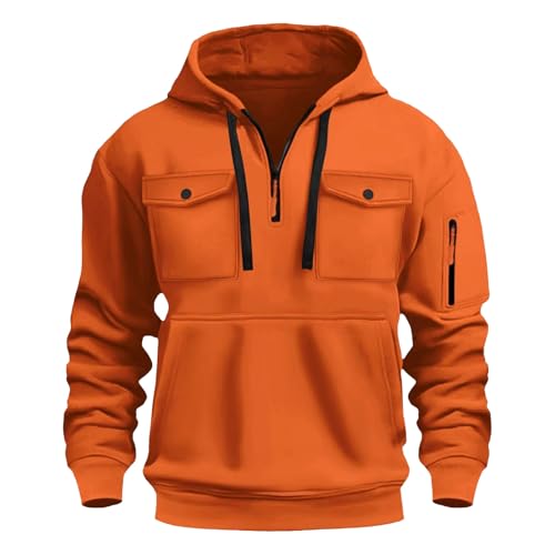 Tactical Hoodies for Men Quarter Zip Up Fleece Pullover Sweatshirt Loose Fit Workout Cargo Hoodie with Zip Pockets2