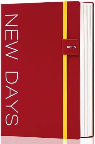 CAGIE Lined Journal for Women Men, 300 Pages College Ruled Journal Notebook for Writing, A5 Hardcover Journal Notebook for Work, 100GSM Thick Vegan Leather Diary, Red