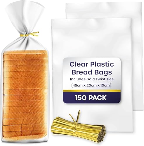 Sac a Pain Plastique - 45cm x 20cm x 10cm (150 Paquets) Sac a Pain pour Petits Pains, Baguettes Faits Maison - Sachet Alimentaire Transparent pour Un Usage Quotidien Sacs de Rangement du Pain