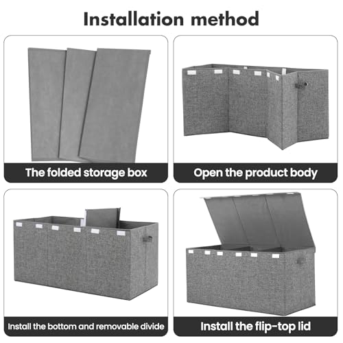 Extra Large Toy Box 167L, Sturdy Toy Storage Chest Organizer Bin Baskets with 2 Removable Divider for Boys, Girls, Kids, Nursery, Bedroom, Playroom, 35.5"x17" x17"(Linen Gray)