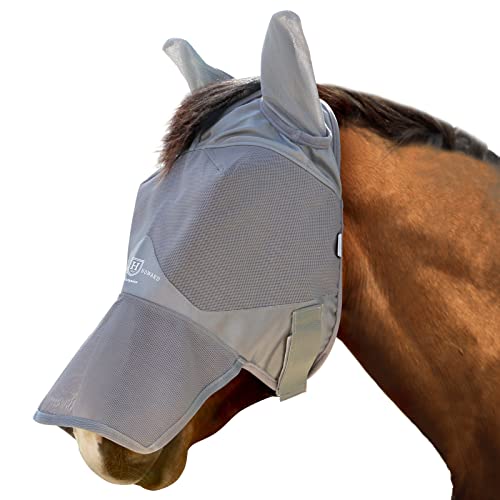 Harrison Howard Horse Fly Mask Long Nose With Ears Original Grey Horse Large #TOP3