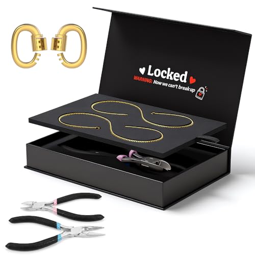 HUGOMOVA Locked Permanent Bracelet Kit for Couples - DIY Sterling Forever Bracelets Making Set with Locking Heart Clasp, Ideal Gift for Christmas, Anniversary, Valentine's Day & Date Night Activity