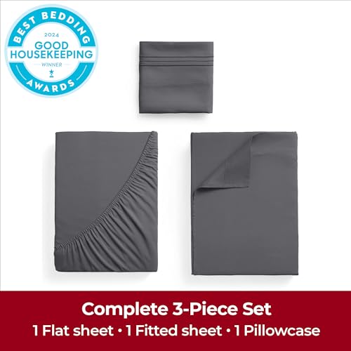 Image of Mellanni Extra Deep Twin Sheets - 3 PC Iconic Collection Bedding | Hotel Luxury, Ultra Soft, Cooling Bed Sheets - Wrinkle, Fade, Stain Resistant (Twin, Gray)