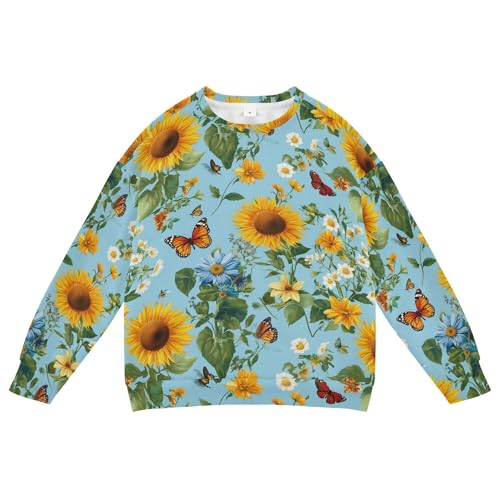 JUNZAN Rustic Sunflower Blue Big Girls Sweatshirt Hoodie Crewneck Sweatshirts for Boys Athletic 4T