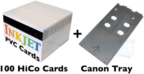 PVC ID Card Starter Kit - 100 HiCo Inkjet PVC Cards & PVC Card Tray for Canon IP/MP/MG Printers