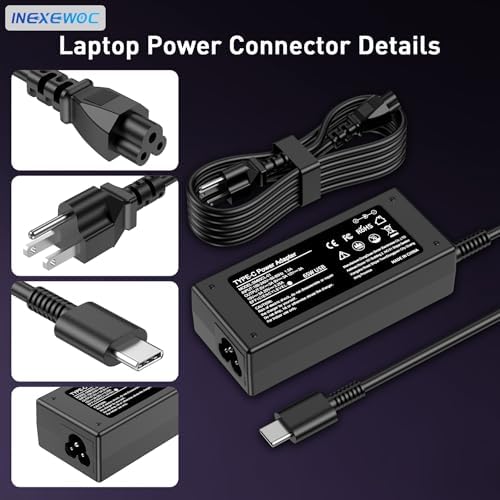 INEXEWOC Universal 65W USB C Laptop Charger Compatible with Lenovo,HP, Dell, Acer, Asus, Samsung, Google and More, for Office, School, and Family - 1
