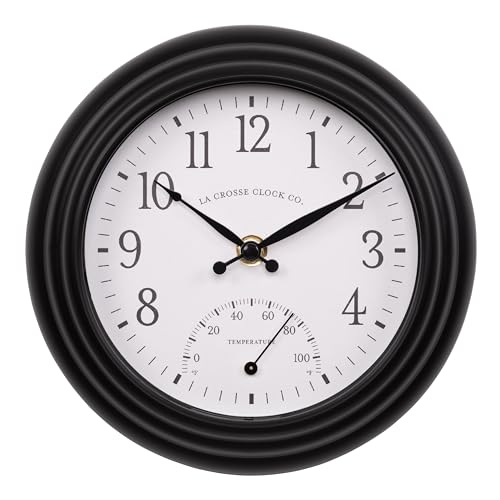 La Crosse Clock 433-3020B 8-inch Indoor/Outdoor Colby Wall Clock with Temperature