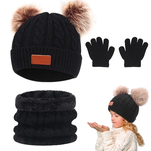Srvak 3in1 Kinder Winter Set - Mütze, Schal & Handschuhe Für Jungen & Mädchen 4-10 Jahre