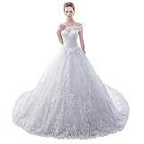 ERNP Femmes Robe de mariée élégante à épaules dénudées Robe de soirée Formelle Jupe traînante Grande Taille Belle (Couleur : Blanc Taille : US-8) (Blanc US) Happy