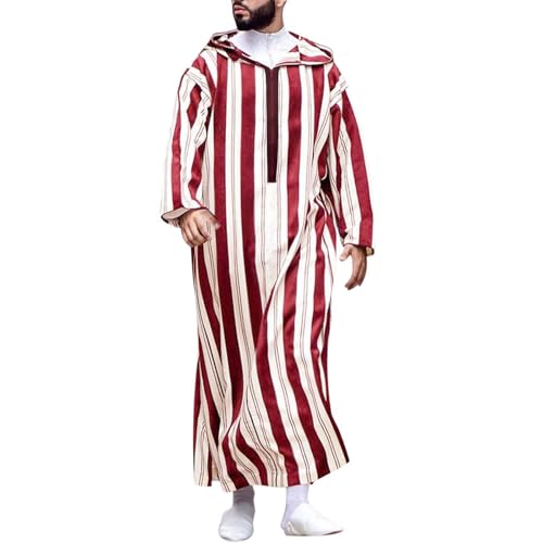 Sudadera con capucha media cremallera y diseño de caftán a rayas suave para hombre