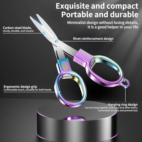 Image of Folding Stainless Steel Travel Scissors - Mini Portable Safety Foldable Pocket Scissors for Travel, Home, Office, Sewing, Crafts, Nurses, Badge Holder Accessories, Outdoor Use