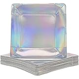 Iridescent Foil Paper Plates for Parties, Square (10 In, 48 Pack)