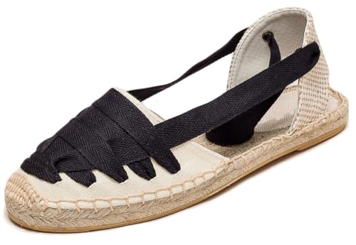 Image of Women's Espadrille FLat Sandals Closed Toe Ankle Wrap,Classic Lace Up Summer Dressy Flat Shoes