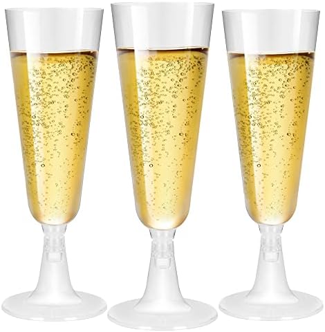 Kaiyuan Dynasty 25 Plastic Champagne Flutes 5 oz - Disposable Sparkling Champagne Mimosa Bar Cups Clear Toasting for Weddings, Parties, Cocktail Event Supplies 2023