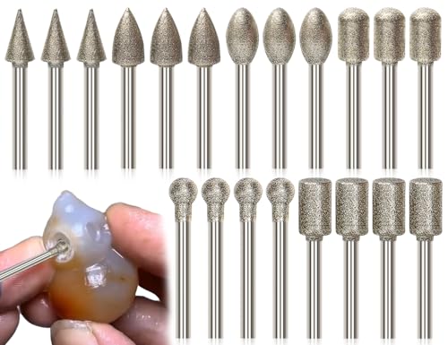 ZoeTekway Ensemble de 20 fraises diamantées,meules diamantées avec tige de 1/8,outil de perçage rotatif,compatible avec Dremel,pour la gravure sur verre,pierre céramique,polissage,sculpture,perçage
