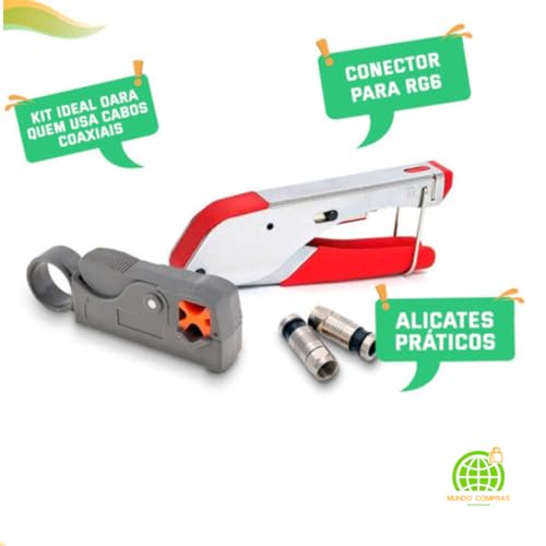 Kit Alicate Crimpador, Decapador Coaxial E 10 Conectores Rg6 Mundo Compras