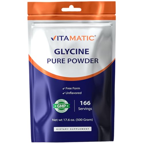 Vitamatic Glycine Powder 3 000 mg Per Serving Free-Form Amino Acid Supplement Unflavored 17.6 oz (500 g) Non-GMO Gluten Free.