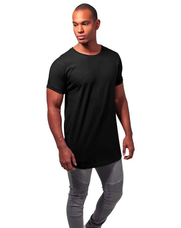 Urban Classics Herren T-Shirt Long Shaped Turnup Tee, lässiges T-Shirt für Männer, in langem Schnitt, erhältlich in vielen Farben, Black, L