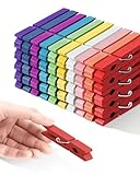 Colored Clothespins, Colorful Clothes Pins Wooden Clips Rainbow Colors 50 Pack Decorative Crafts Pegs Photos Pictures Decoration Clip Clothing Hanging Closepins, 2.9 Inch