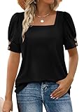 WIHOLL Womens Tops Summer Outfits 2026 Spring Clothing Short Sleeve Square Neck T Shirts Fashion Business Casual Blouses Black L