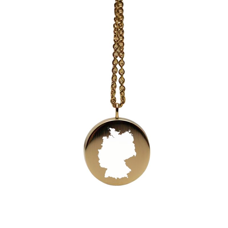 Pendentif carte de l'Allemagne en argent plaqué or 14k médaillon rond 24 mm de voyage