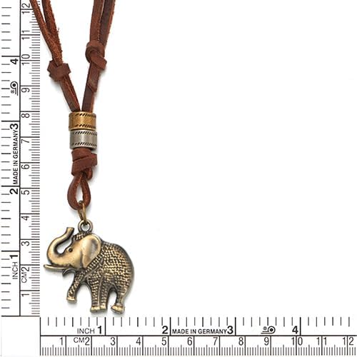 COOLSTEELANDBEYOND Vintage Aged Brass Textured Elephant Pendant, Necklace for Women, with Adjustable Brown Leather Cord - Image 5