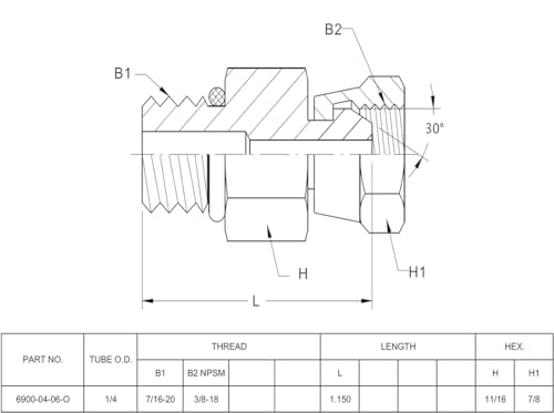 Image of (2-PACK) 6900-04-06-O Hydraulic Hose Adapter Fitting 1 /4 inch Male O-Ring Boss (7 /16 inch-20UNF)x3 /8 inch NPSM Female Pipe Swivel (3 /8 inch-18NPSM) SAE Straight Pipe Joints Tube Connector Carbon Steel
