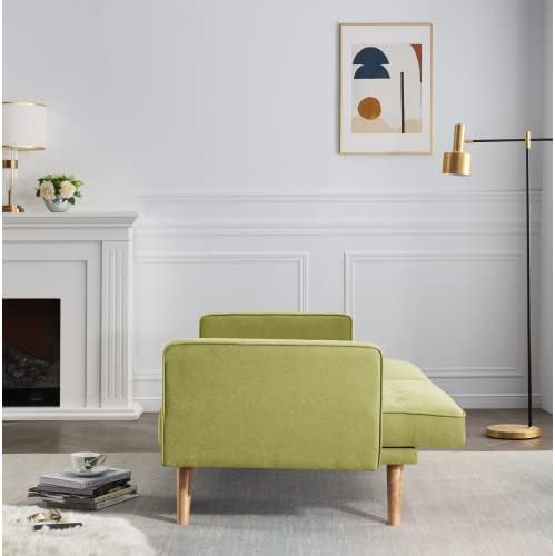 Miniatura 4 de Sofá cama tipo futón convertible, sofá cama plegable de lino moderno con respaldo dividido, respaldo ajustable, reposabrazos, marco de madera y