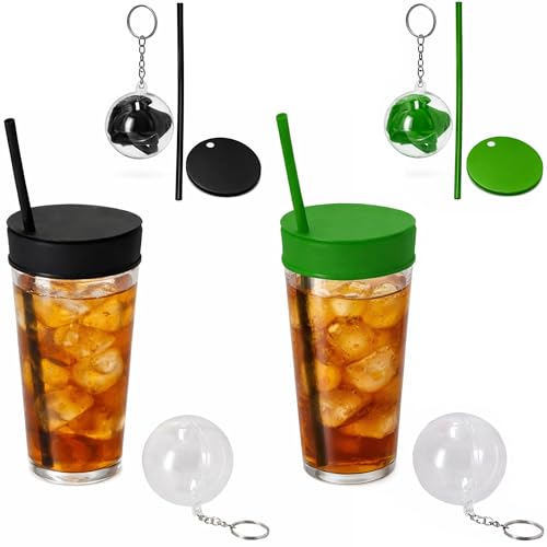 Pack de 2 protecteurs de verre + 2 en silicone + 2 étuis porte-clés - Couvre-verres universels réglables anti-déversements et anti-drogues - Couvercles anti-piques réutilisables - Couvercle de gobelet