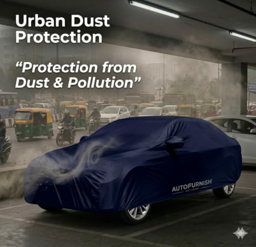 Image of Autofurnish WaterResistant Car Cover for Renault Kiger 2021 | Premium Taffeta Material| Water Resistant | Mirror Pockets | Dust & UV Protection | Interlok Stitching | Buckle Belt | Blue