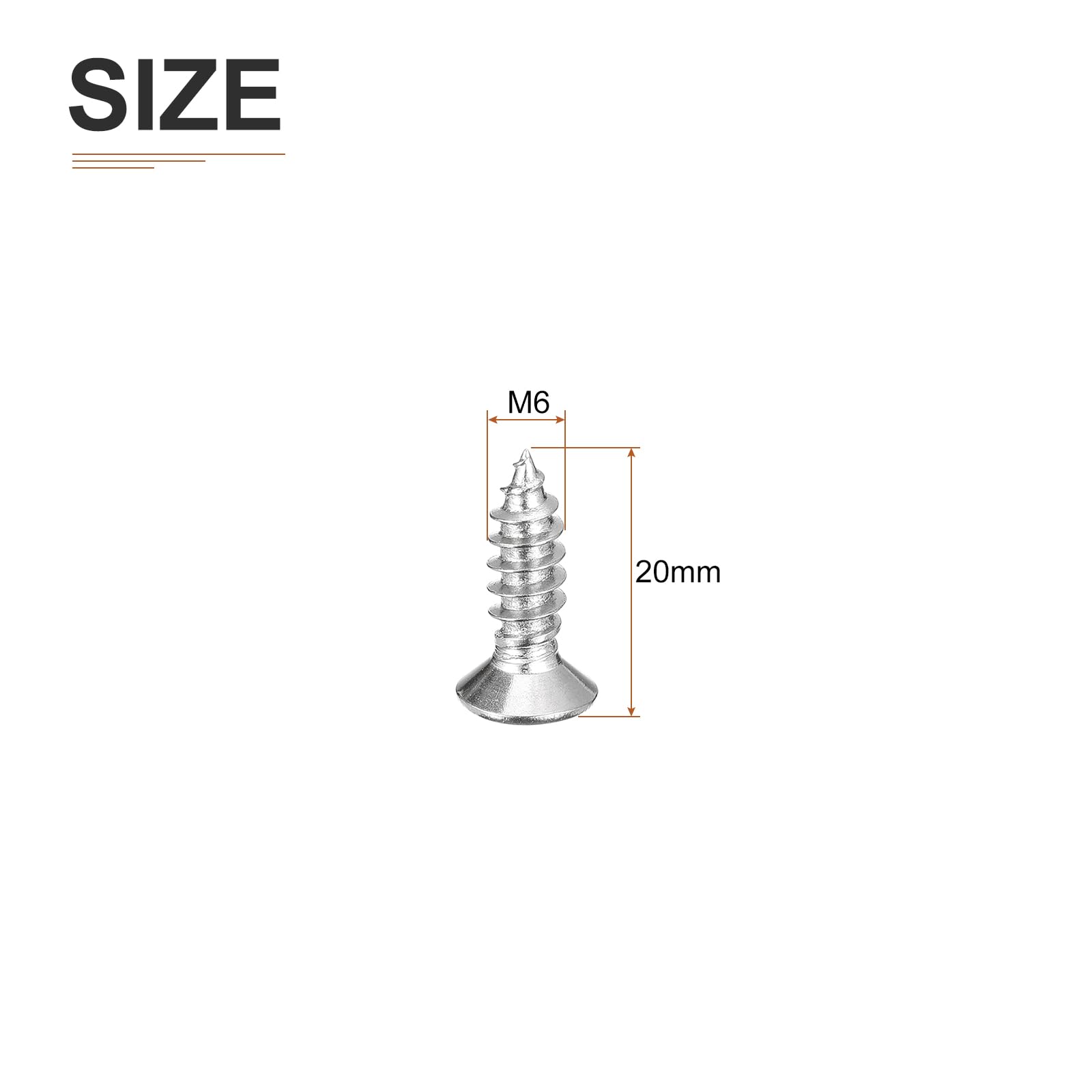 DTGN 50Pcs M6x20mm Flat Head Wood Screws, 304 Stainless Steel Phillips Self Tapping Screws - Good for Woodworking Furniture - Silver - Image 2