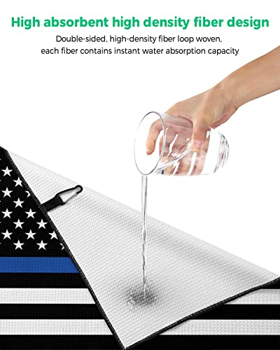Golf Towel Microfiber Waffle Pattern Towel With Carabiner Clip,Usa Flag Thin Blue Line Black White Star Golf Towels For Man Woman Club Cleaner,Patriotic America Law Enforcement Flags Golf Accessories #TOP4