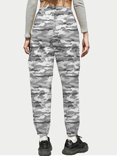 Image of Cromoncent Girls Cargo Pants Elastic Waist Lightweight Outdoor Jogger Pants, Gray White Camo 7-8 Years