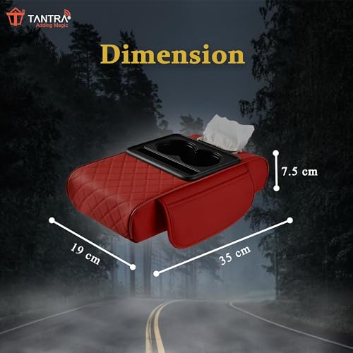 Image of TANTRA Premium Car Armrest Cushion Organizers, 5-in-1 Center Console Cover with 2 Storage Bags Cup Holder, Tissue Box Slot, Phone Slot for Sedans, Car Accessories Interior Organizers (Red)