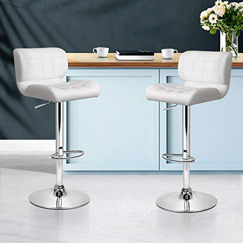 Artiss 2 x Adjustable Bar Stools Swivel Counter Bar Chairs Leather Kitchen Dining Stools, White