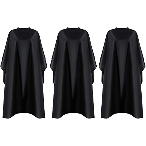 3 Pack Professional Barber Cape, Salon Stylist Haircut Capes for Adults, Hair Cutting Cape for Cutting/Coloring/Perming, Black 55ââx 35ââ