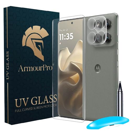 Image of ArmourPro Tempered Glass and Black Camera Lens Protector for Motorola Edge 60 Pro, Edge to Edge Screen Guard, Anti-Bubble, Scratch Resistant, HD Clear, Anti-Fingerprint, Installation Kit | Black