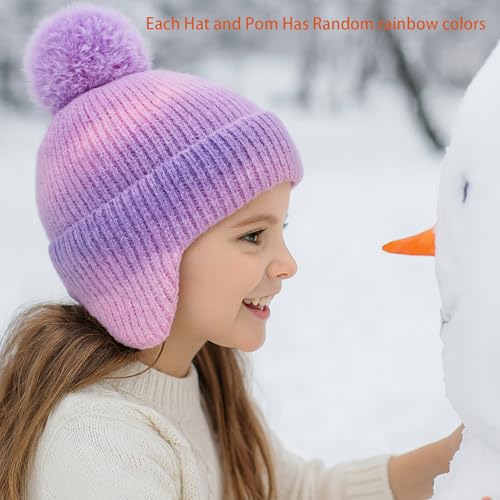 ACTLATI Kids Beanie with Ear Flaps for Boys Girls Pom Knit Hats Fleece Lining Winter Outdoor Skull Snow Ski Cap Age 2-102