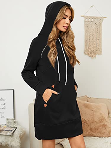Celmia Women Long Sleeve Slim Hooded Pullover Zipper Tunic Sweatshirt Dress Hoodie With Pockets Black 2Xl #TOP2