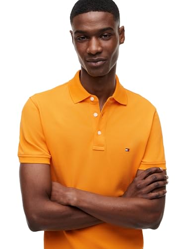 Image of Tommy Hilfiger Men's Short Sleeve Polo Shirts in Slim Fit with Stretch and Organic Pique Cotton